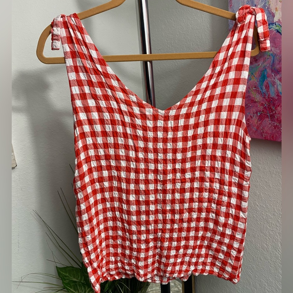 Jane And Delancey Red Gingham Tie Shoulder Top Size M